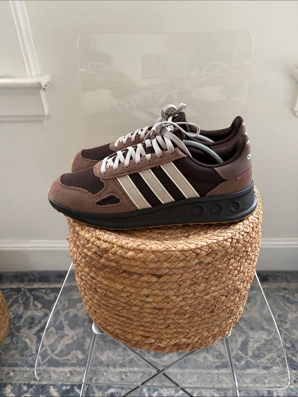 adidas cloud foam Men's Brown and Cream Retro Runner Sneakers